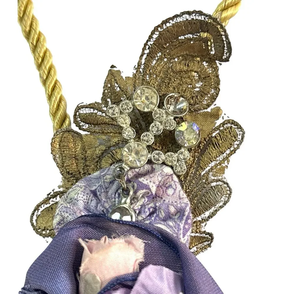 Ornate Purple Gold Jeweled Floral Curtain Tieback Tassel 19” Single